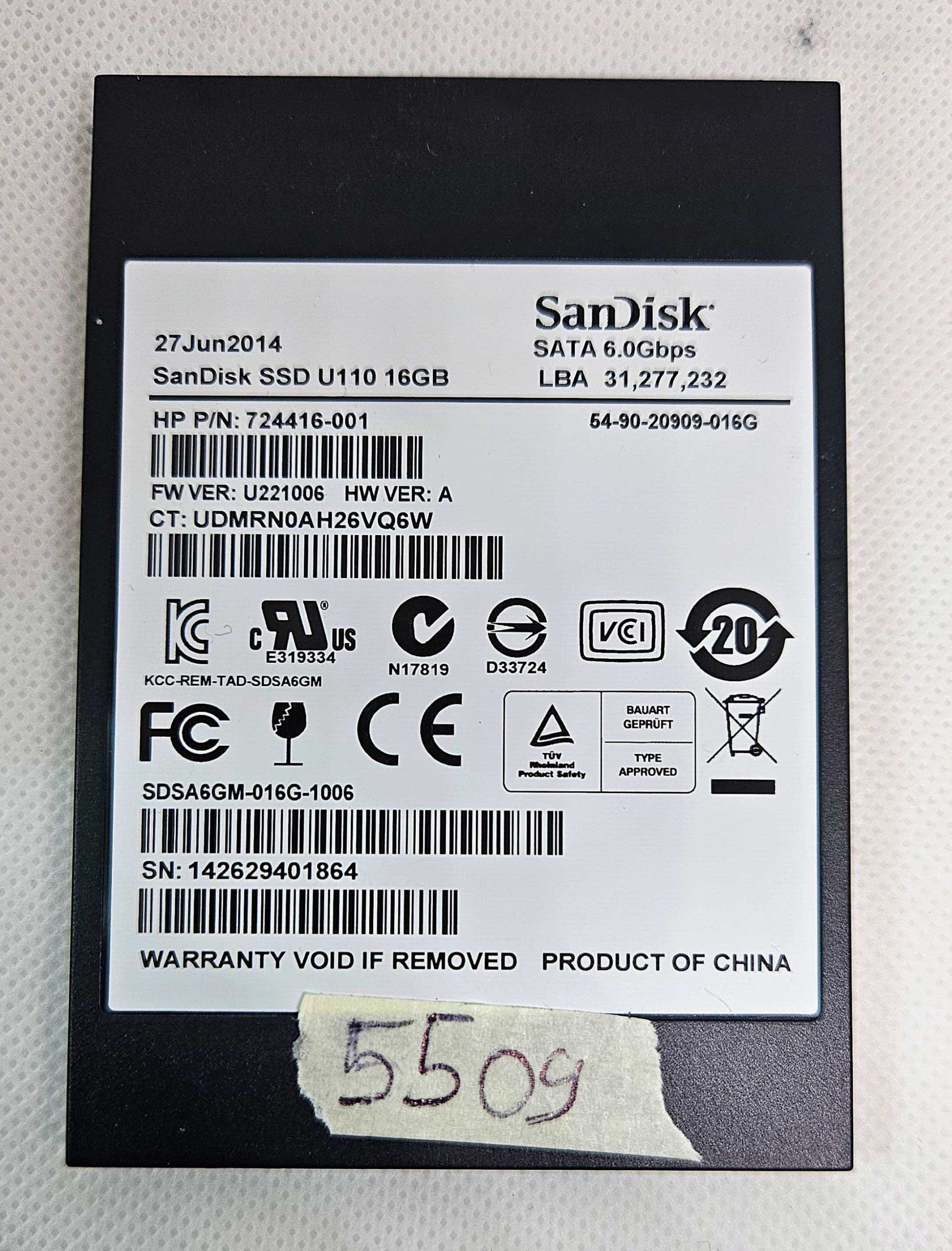 Sandisk SSD U110 16 GB HP-hez - P/N 724416-001 - Eredeti csere