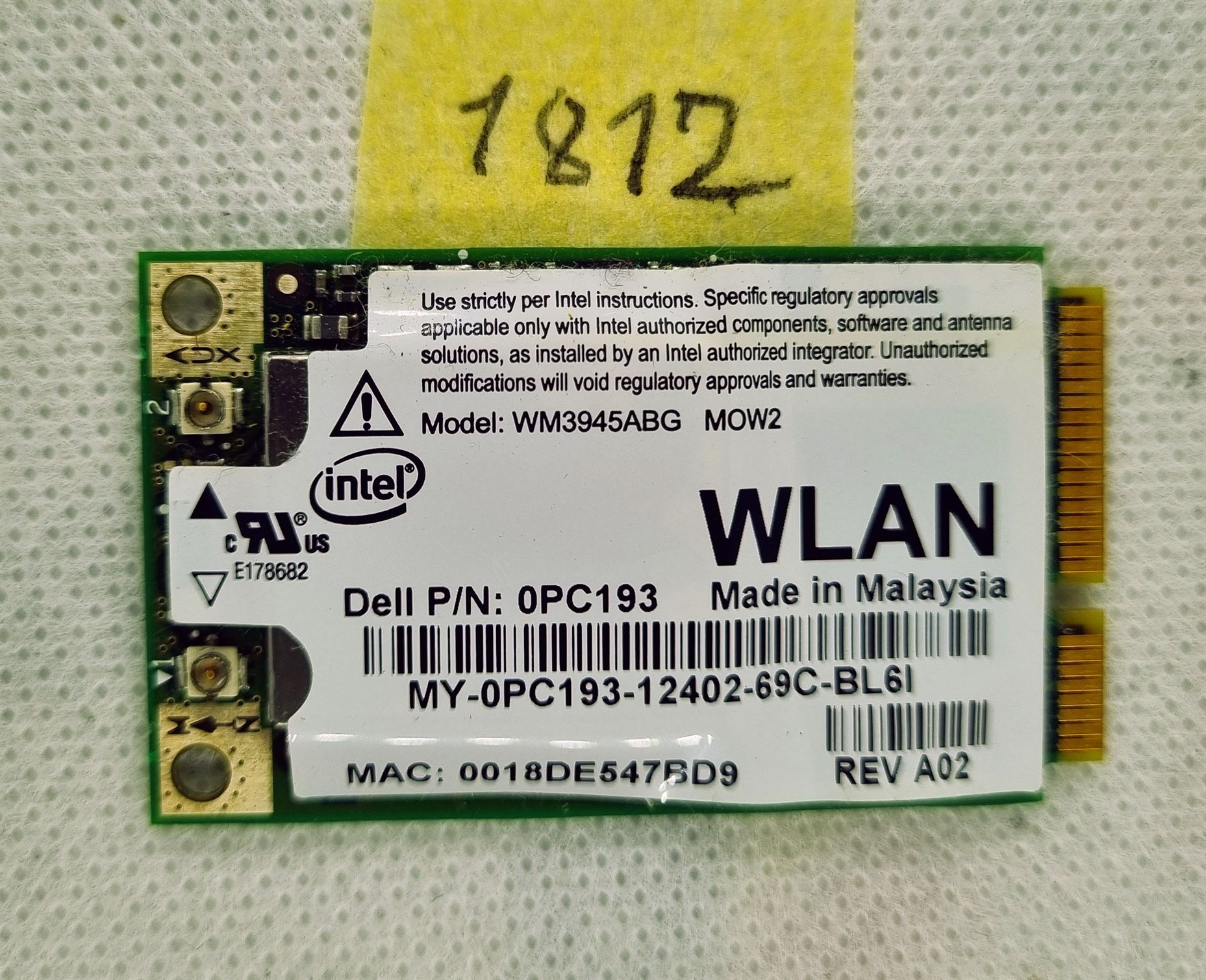 Sony Vaio PCG-8W1M WLAN Wi-Fi térképmodul WM3945ABG 0151-06-2198 – Eredeti csere
