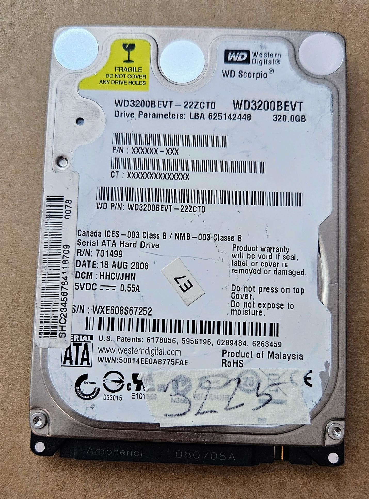 Western Digital WD Scorpio WD3200BEKT 320 GB 2,5" laptop merevlemez - Eredeti OEM