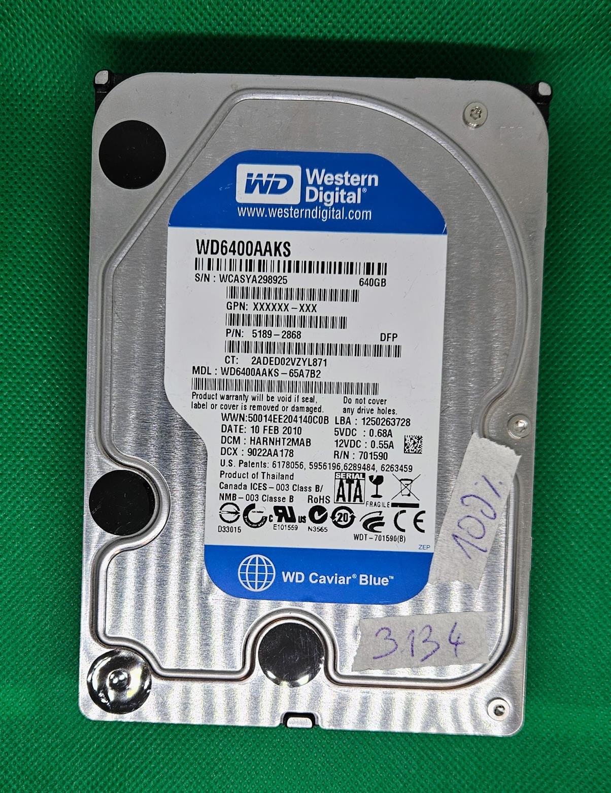 Western Digital WD6400AAKS-65Z7B0 640 GB 3.5 asztali merevlemez SATA – Eredeti OEM laptop alkatrészek