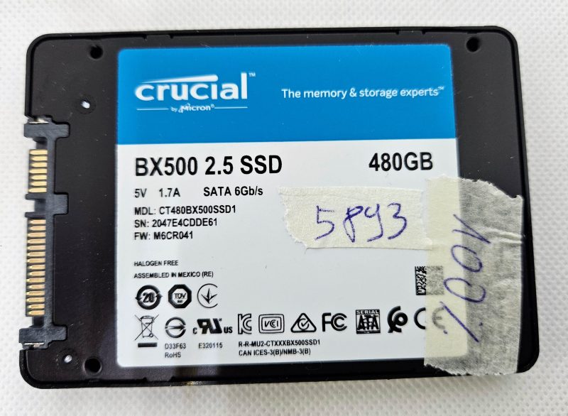 Crucial BX500 2.5" 480GB SSD SATA 6Gb/s – 100% integro – Componenti per laptop