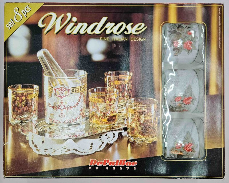 Set da whisky vintage Devalbor Cerve Italy Windrose da 8 pezzi - mai usato nella scatola