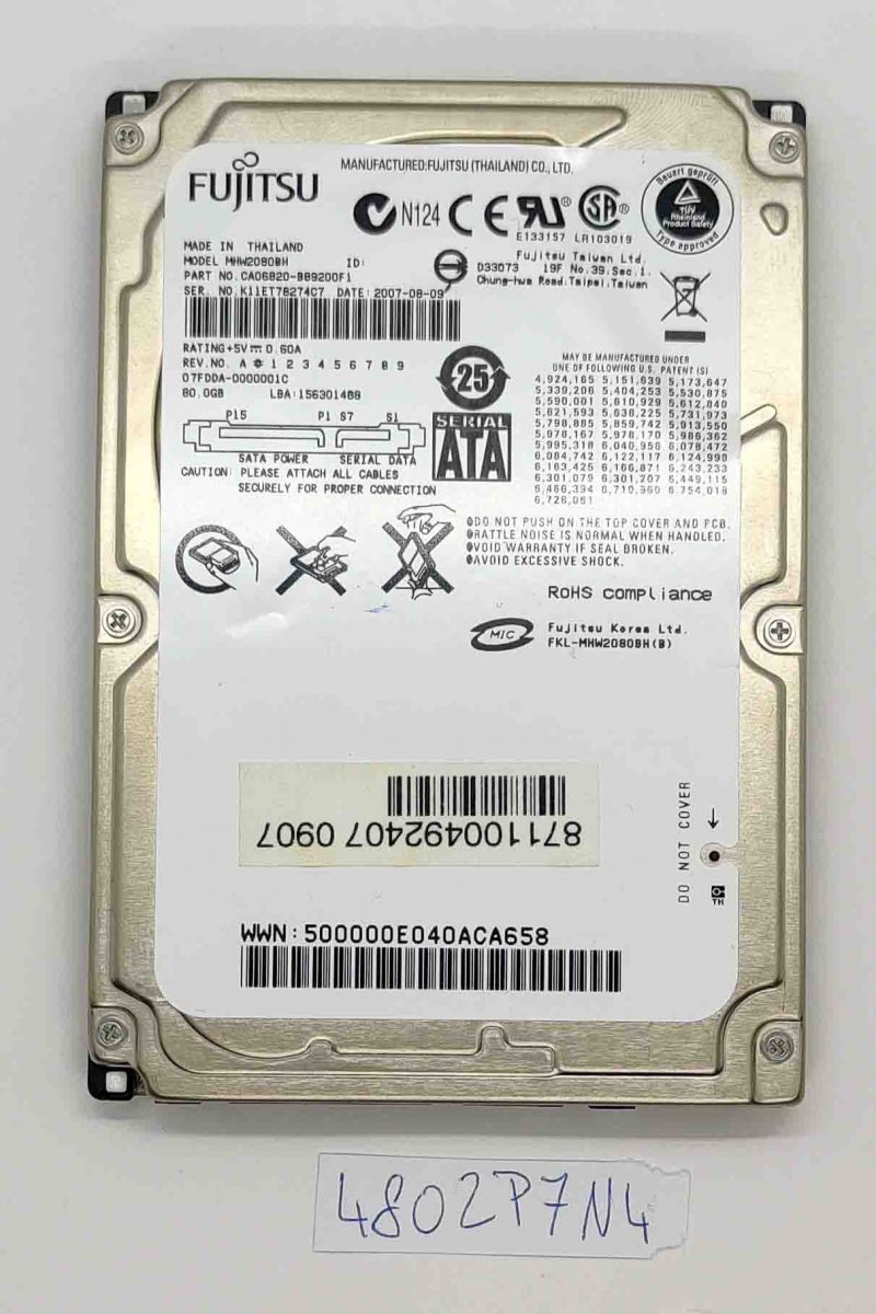 Fujitsu MHW2080BH HDD SATA 2.5 da 80 GB, 5400 giri/min - Archiviazione affidabile e al 100% integro