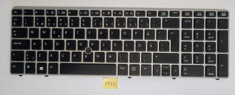 Tastiera QWERTY svedese originale per laptop HP 8560p 8570p - Codice articolo 701986-B71 9Z.N6GUF.KOW