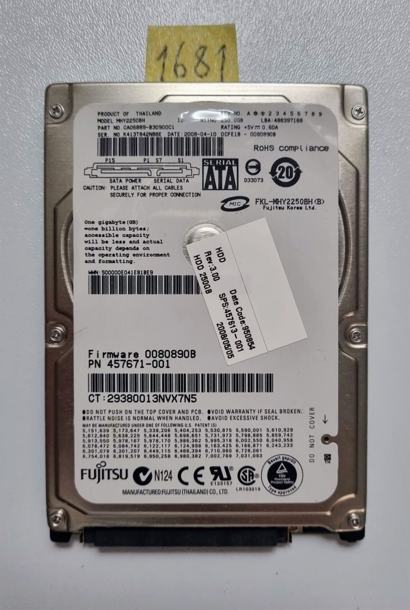 HDD Disco rigido portatile Fujitsu MHY2250BH CA06889-B30900C1 250 GB SATA 457671-001