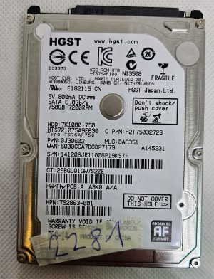 Disco rigido per laptop HGST 750 GB 2,5 SATA HDD 7K1000-750 - 7200 RPM - 6,0 Gbs