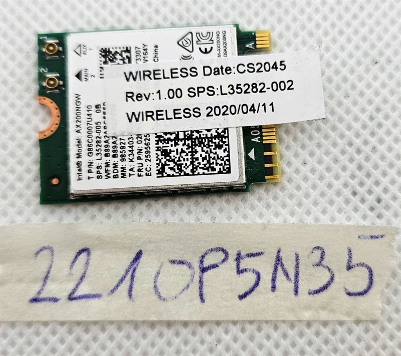 Scheda WiFi Intel Wi-Fi 6 AX200NGW NGFF HP L35282-002 BT5.2 2,4 Gbps 802.11ax
