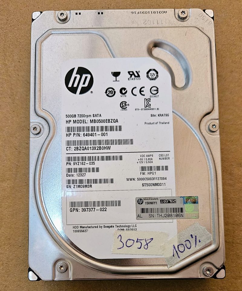 Disco rigido SATA HP MB0500EBZQA 649401-001 da 500 GB, 3,5", 3 GB, 7,2 K RPM - Originale OEM