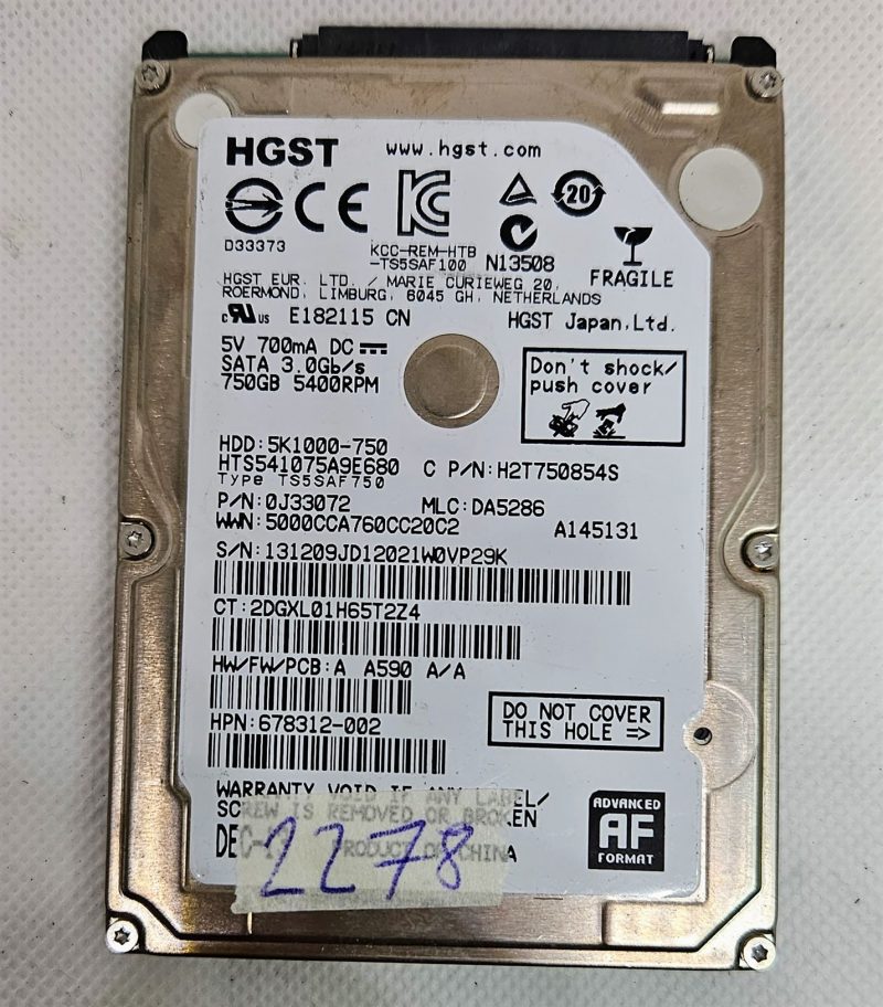Unità disco rigido HDD 750 GB SATA 2.5 HGST 5K1000-750