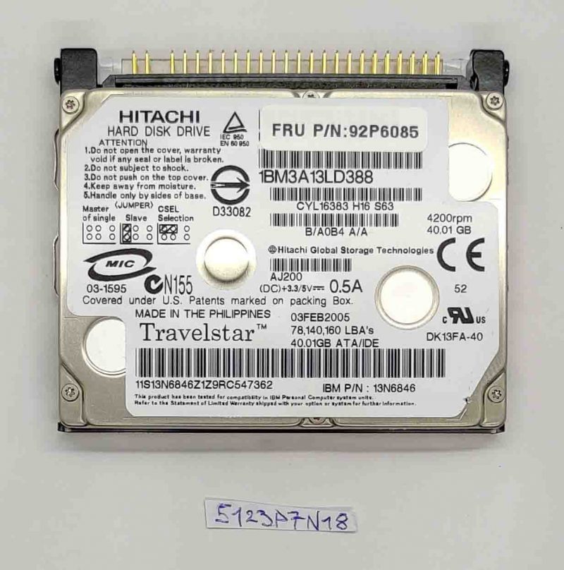 HTC424040F9AT00 HDD IDE da 40 GB per laptop ThinkPad X40 - 92P6085