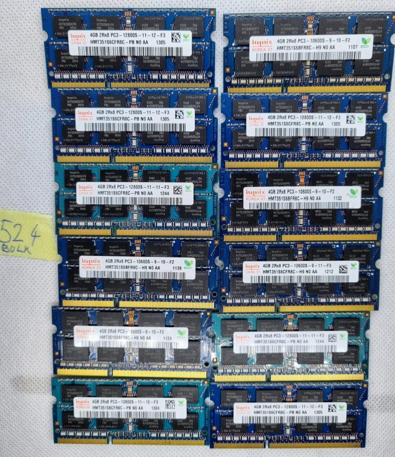 BULK 12 x HYNIX 4GB HMT351S6CFR8C-PB N0 AA PC3-12800S DDR3-1600 Memoria RAM per laptop