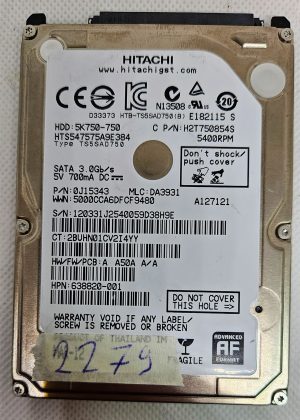Disco rigido per laptop Hitachi HTS547575A9E384 da 750 GB SATA da 2,5" - Archiviazione ad alta capacità