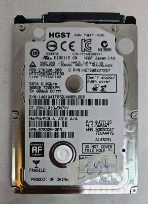 Disco rigido per laptop Hitachi HTS725050A7E630 da 500 GB e 2,5" SATA - PN: 0J37135 MLC: DA6047