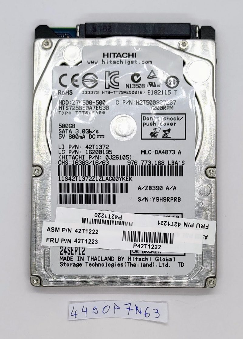 100% HEALTH Lenovo 42T1223 - Disco rigido SATA da 500 GB, 7,2 K RPM, 7 mm, 2,5" per laptop