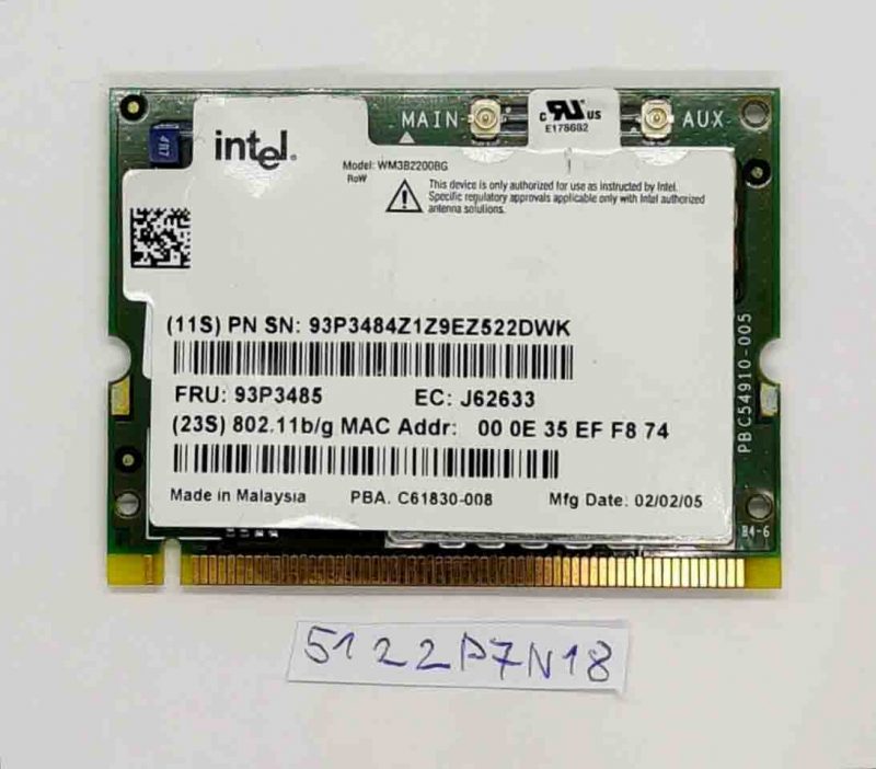 Scheda Mini-PCI Intel Wireless Wi-Fi 802.11b/g Lenovo ThinkPad X40 93P3471 93P3485 – Ricambio originale