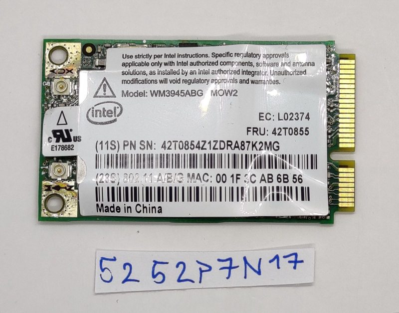 Scheda Wi-Fi Lenovo Thinkpad T61 802.11a/b/g 2,4 GHz 54 Mbps WM3945ABG MOW2