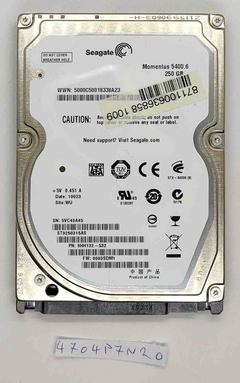 Seagate Momentus 5400.6 250 GB 2,5" HDD - 5400 RPM, 100% di integrità, parte 9HH132-532