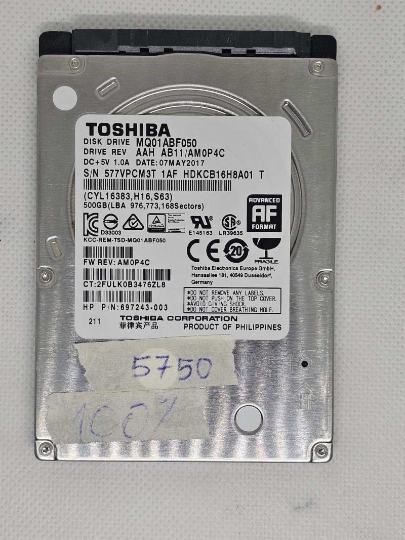 Disco rigido per laptop Toshiba MQ01ABF050 da 500 GB e 2,5" SATA HDD – OEM, testato, veloce!