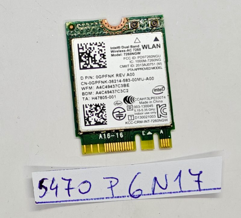Scheda WiFi robusta Dell Latitude 12 7204 usata e testata 0GPFNK 7260NGW