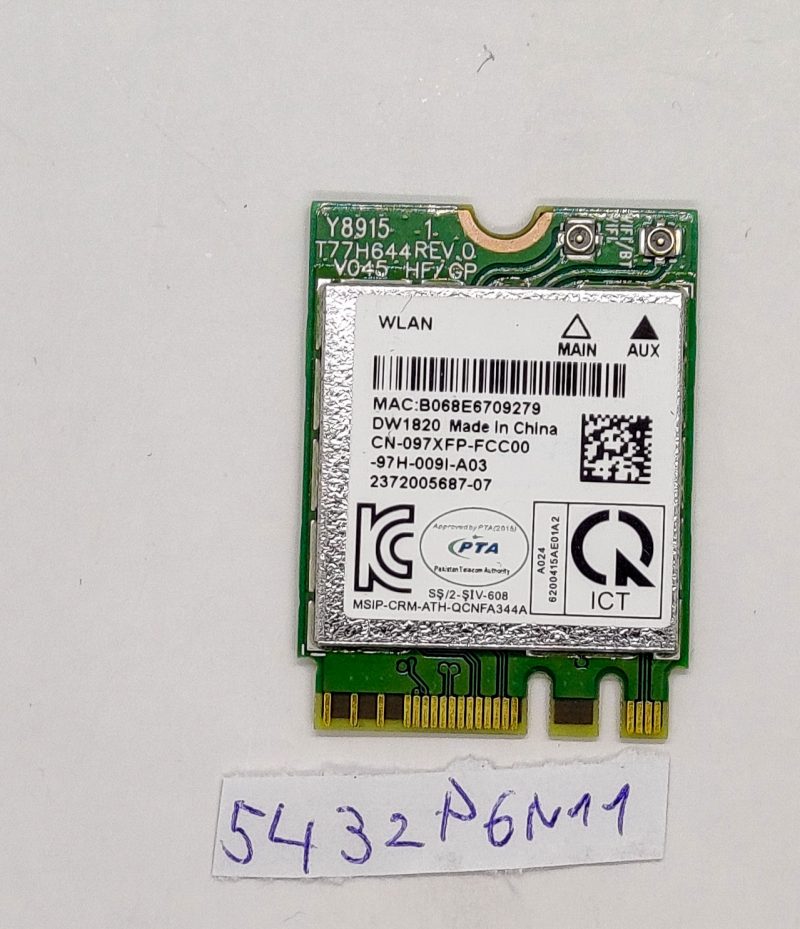 Scheda WiFi DW1820 CN-097XFP funzionante per tablet robusto Dell Latitude 7212 usata