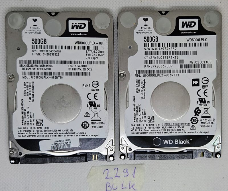 BULK 2 x WD 500GB WD5000LPLX2.5" Hard Disk per Laptop - Alta Capacità e Archiviazione Affidabile