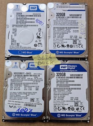 Confezione da 4 dischi rigidi per notebook WD BLUE WD3200LPVX da 320 GB e 2,5" - SATA 6 GB, 5400 RPM, cache da 8 MB - 100% integri