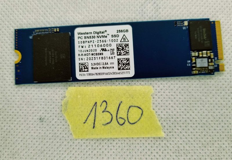 Unità a stato solido SSD WD SN530 SDBPNPZ-256G-1002 NVMe M.2 da 80 mm da 256 GB