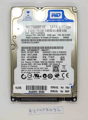 WD WD2500BEVT 250 GB SATA II 5400 RPM 2,5" HDD per Lenovo Edge 15 0301, 100% di integrità