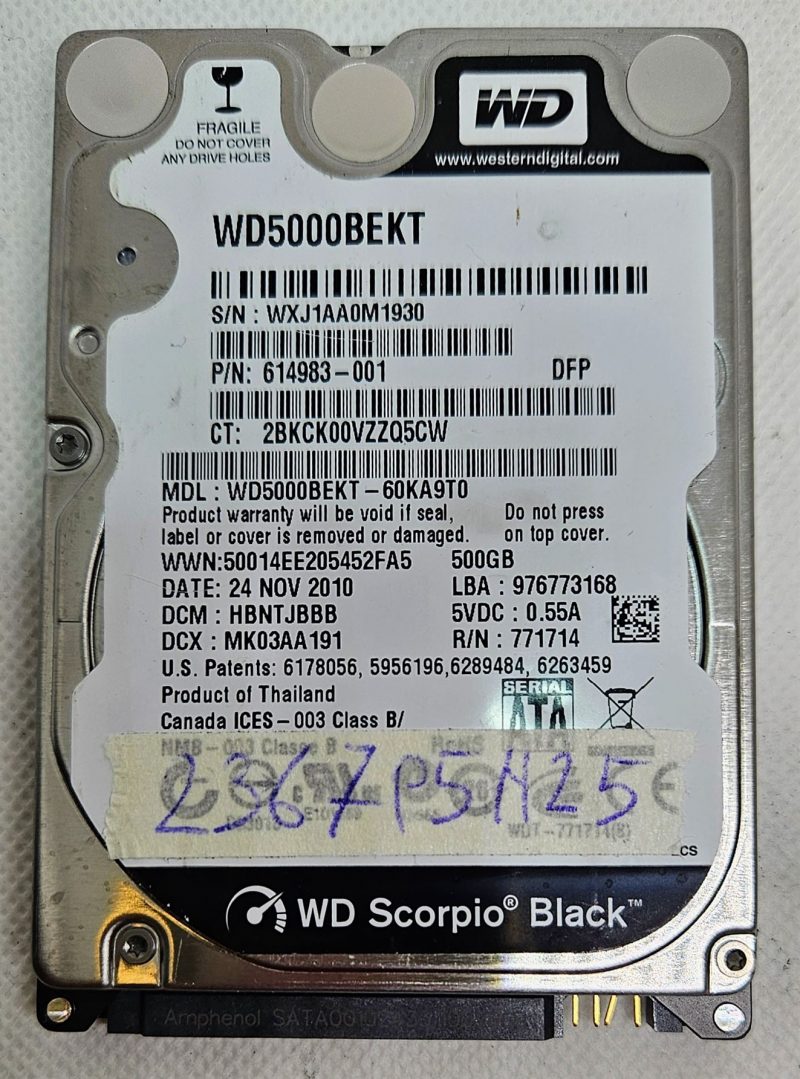 WD Western Digital Scorpio Black HDD 500 GB SATA WD5000BEKT-75KA9TO - Archiviazione ad alte prestazioni