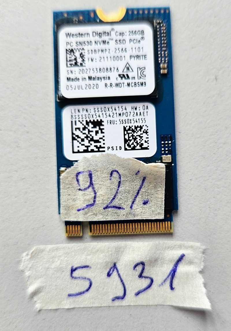 Western Digital PC SN530 256 GB NVMe SSD con 92% di salute – Componenti per laptop – Aggiornamento rapido della memoria interna
