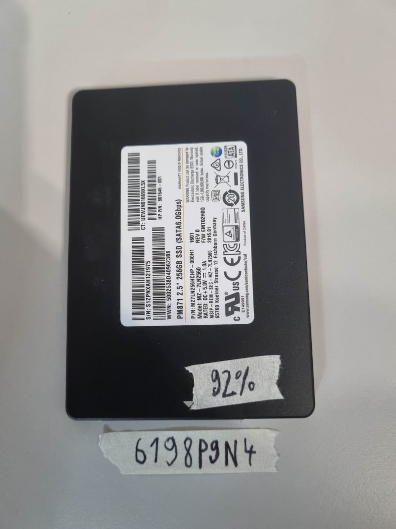 HP 801646-001 256 GB SATA 6 Gb/s 2,5" 7 mm SSD – Componenti per laptop, testati al 92% di integrità