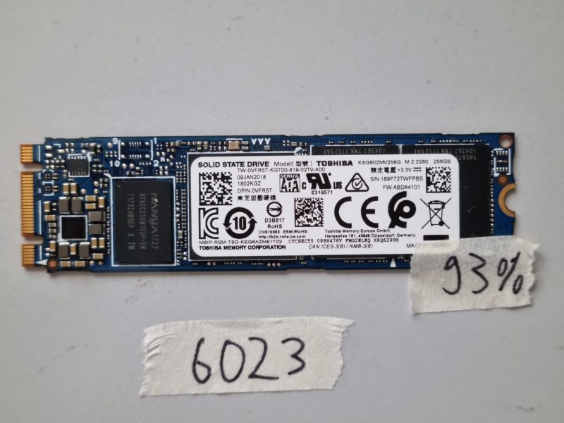 Toshiba NVMe M.2 2280 SSD 256GB KSG60ZMV256G TW-0VFR5T 93% di salute dei componenti per laptop